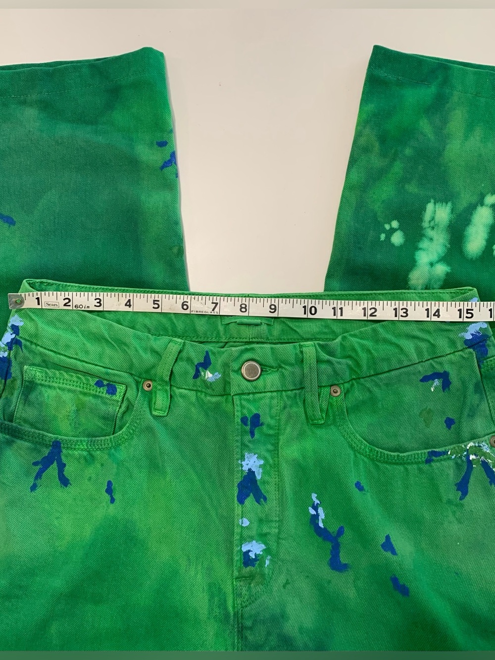 Good American Good 90s Tie-Dye Green Painted Artistic Jeans HEMMED 26”, 10 / 30 - Picture 7 of 11